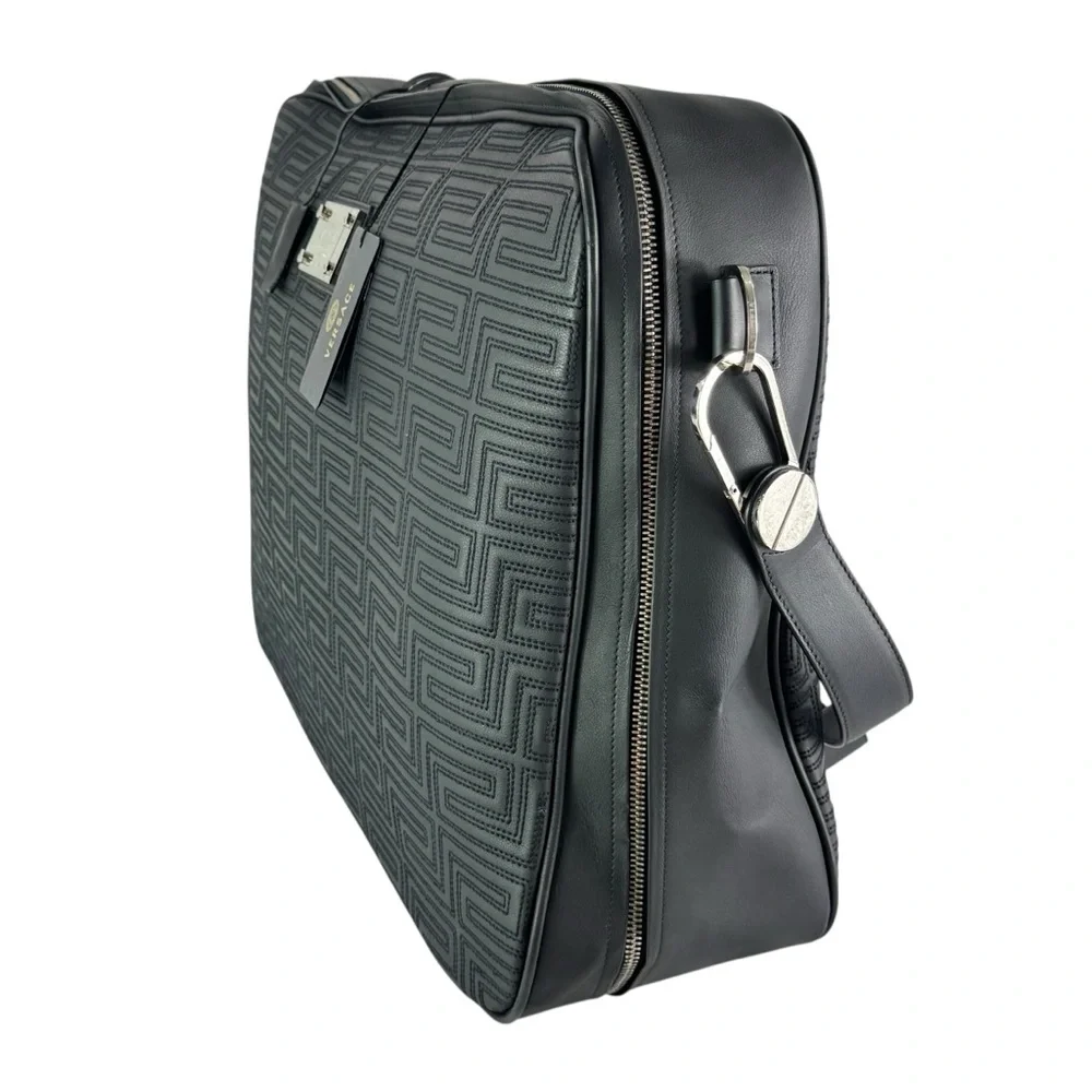 GIANNI VERSACE 12/20 Black Leather Business Duffel Weekender Bag Limited Edition